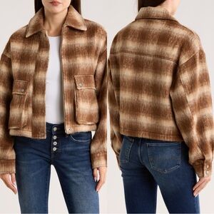 Lucky Brand Cropped Plaid Jacket Light Brown Ombre Size L